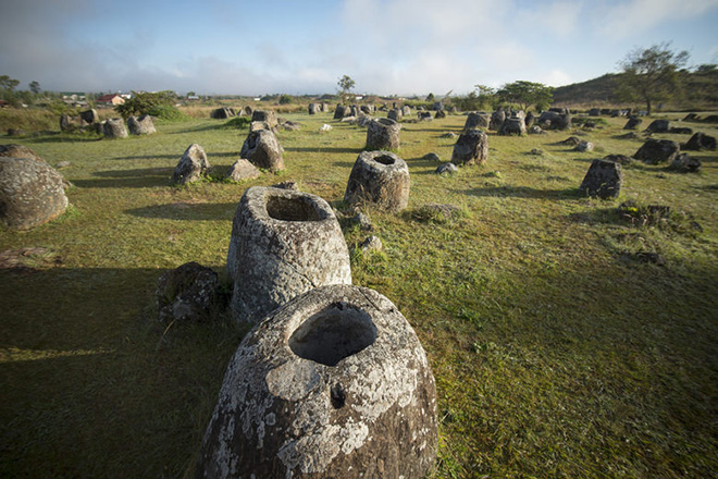 the plain of jars sit1 in the morning near the town of Phonsavan in the province Xieng Khuang in north Lao in southeastasia.